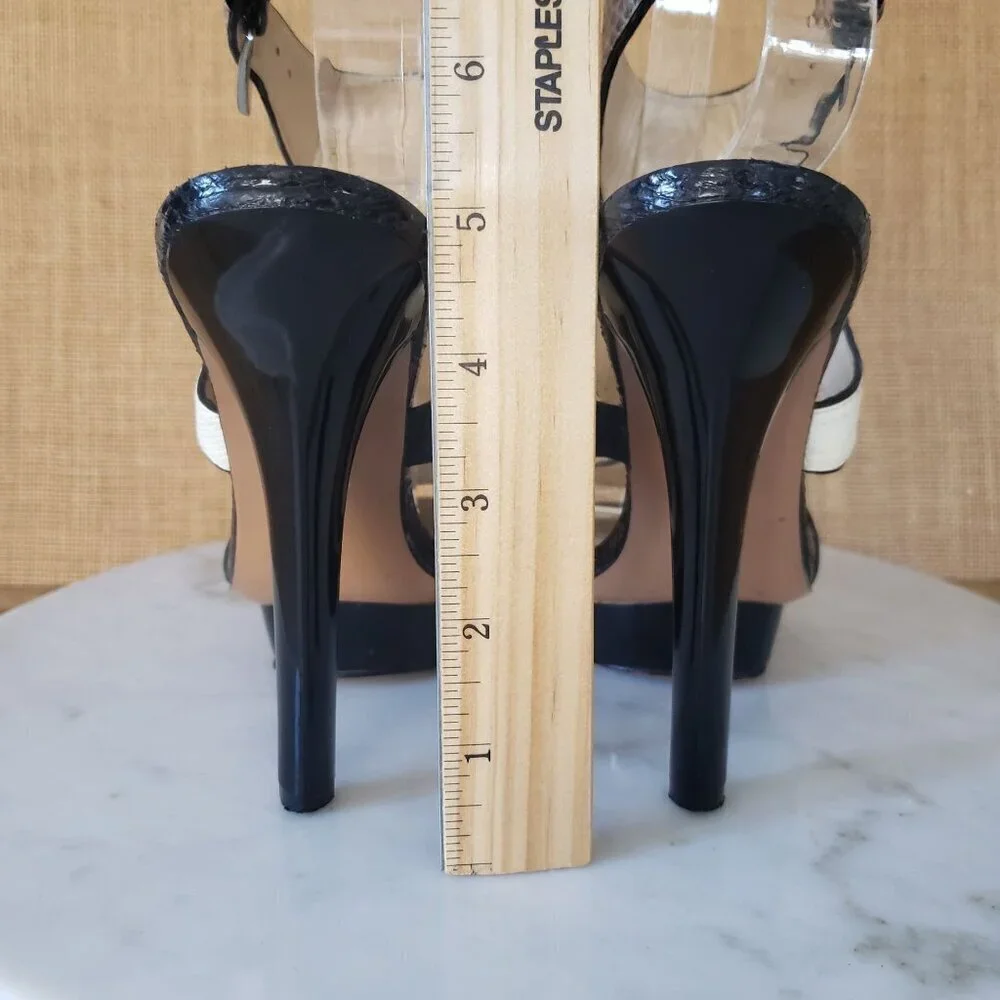 Vintage Charles Jourdan Black White Purple Iridescent Snakeskin Stiletto Heels 7